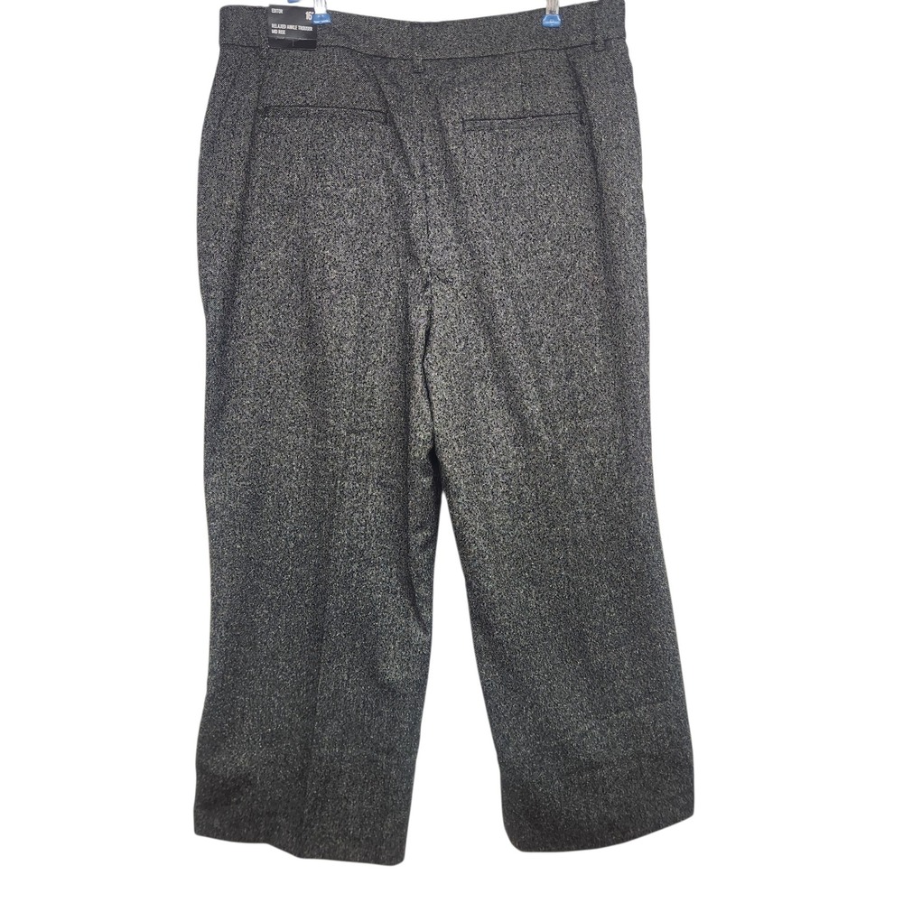 Express Editor Relaxed Ankle Trouser Mid Rise Herringbone Black Gray 16L NWT - Picture 3 of 9